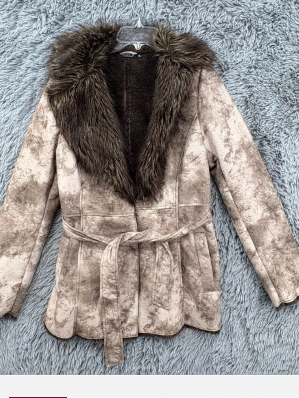 Allen B. Allen Schwartz Jacket Womens Medium Faux Suede Faux Fur Collar Marbled